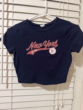 Garage Navy T-Shirt with distressed New York print